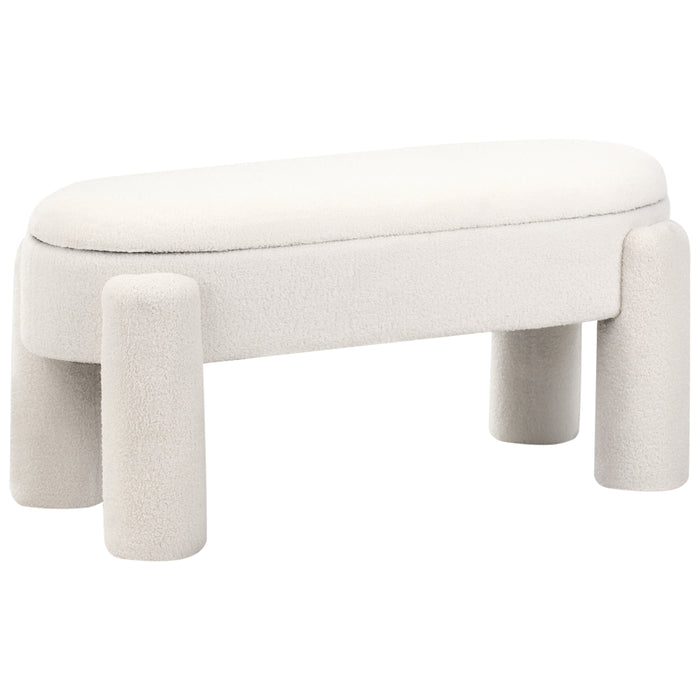 Beliani - OAKLEY - Opbergbankje - Off-white - Bouclé