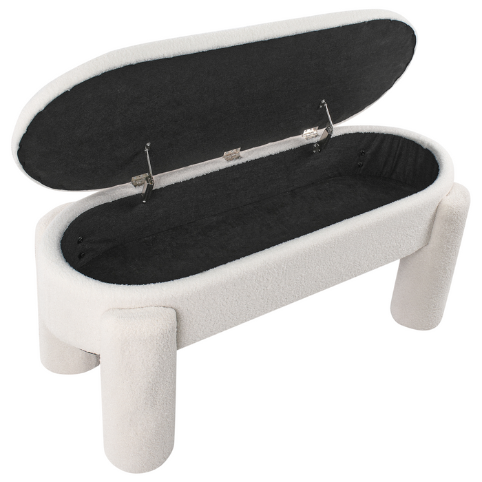 Beliani - OAKLEY - Opbergbankje - Off-white - Bouclé