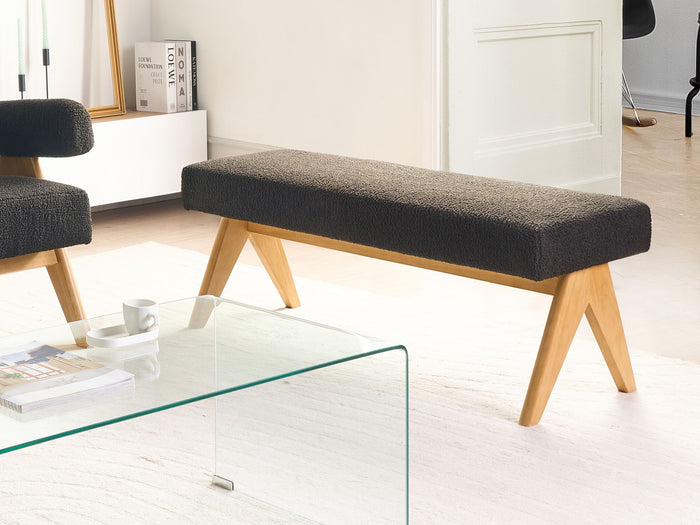 Beliani - TAMRE - Bankje - Zwart|Lichtbruin - Bouclé