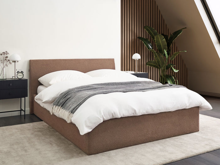 Beliani - ORBEY - Bed met opbergruimte - Bruin - 140 x 200 cm - Bouclé