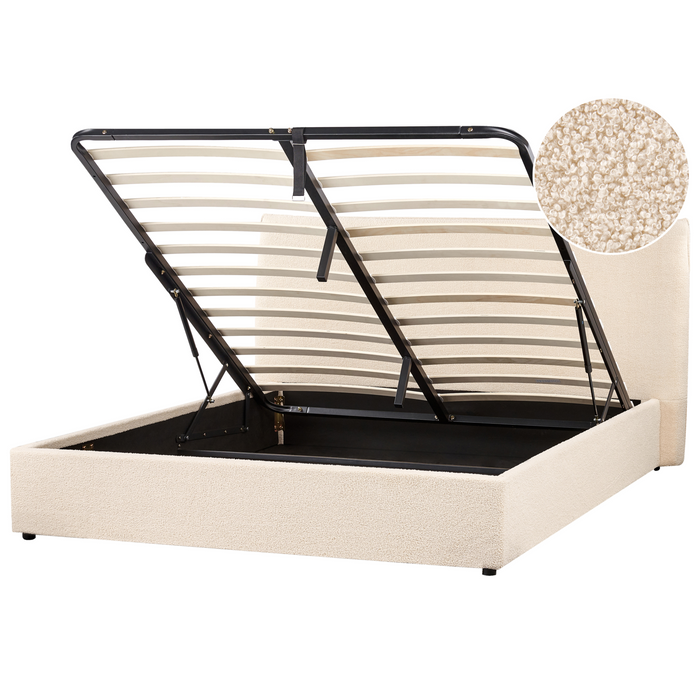 Beliani-LAVAUR-Bed met opbergruimte-Beige-160 x 200 cm-Bouclé