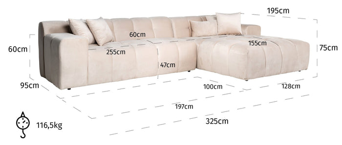 Richmond Interiors Cube 3-Zits Bank+Chaise Longue Rechts Khaki Velvet