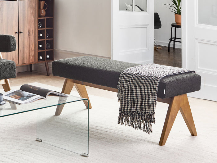 Beliani - TAMRE - Bankje - Zwart|Donkerbruin - Bouclé