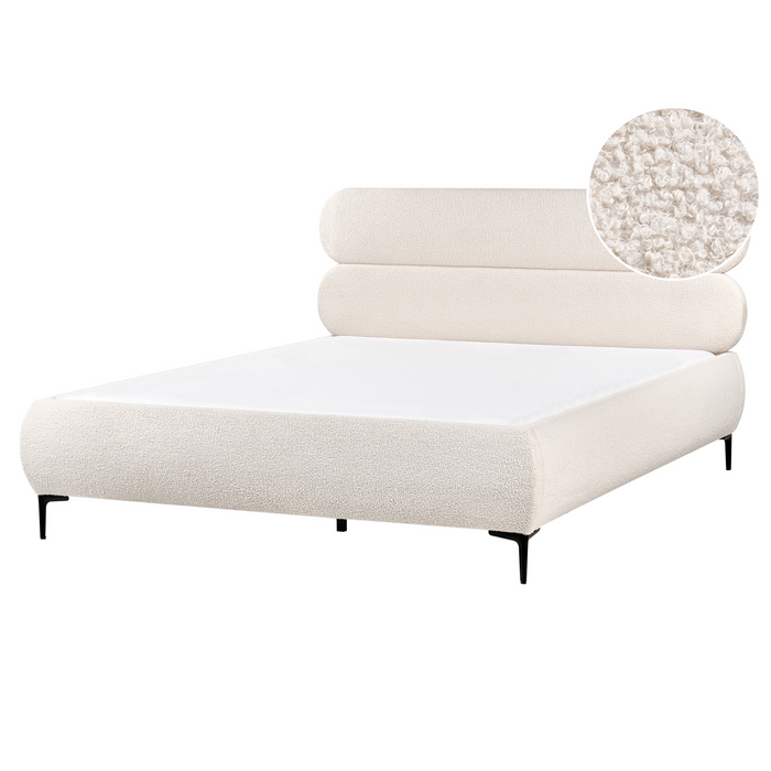 Beliani - LESSAY - Tweepersoonsbed - Off-white - 160 x 200 cm - Bouclé