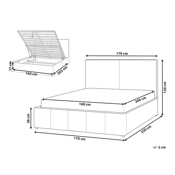 Beliani-CASTELNAVET-Tweepersoonsbed-Wit-160 x 200 cm-Polyester