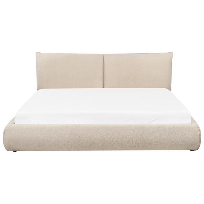 Beliani - VINAY - Tweepersoonsbed - Lichtbeige - 180 x 200 cm - Bouclé