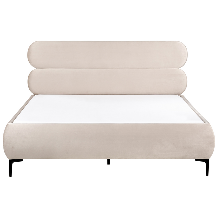 Beliani-LESSAY-Tweepersoonsbed-Lichtbeige-160 x 200 cm-Fluweel