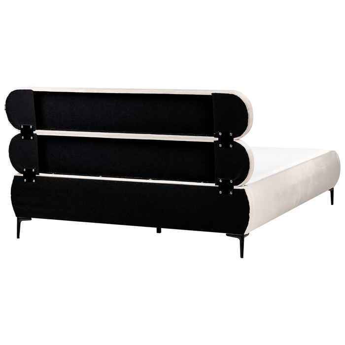 Beliani-LESSAY-Tweepersoonsbed-Lichtbeige-160 x 200 cm-Fluweel