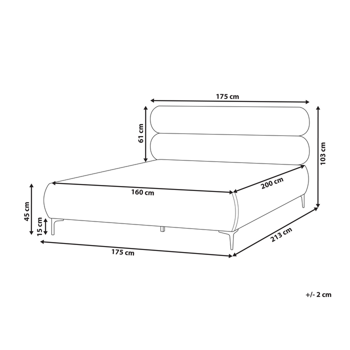 Beliani-LESSAY-Tweepersoonsbed-Lichtbeige-160 x 200 cm-Fluweel