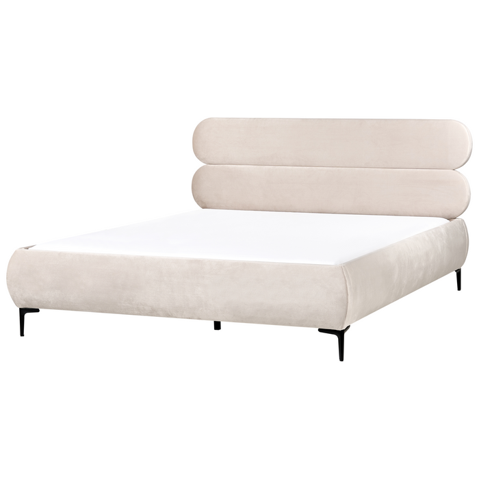 Beliani-LESSAY-Tweepersoonsbed-Lichtbeige-180 x 200 cm-Fluweel