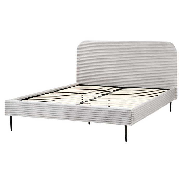 Beliani-FLAYAT -Tweepersoonsbed-Lichtgrijs-160 x 200 cm-Corduroy