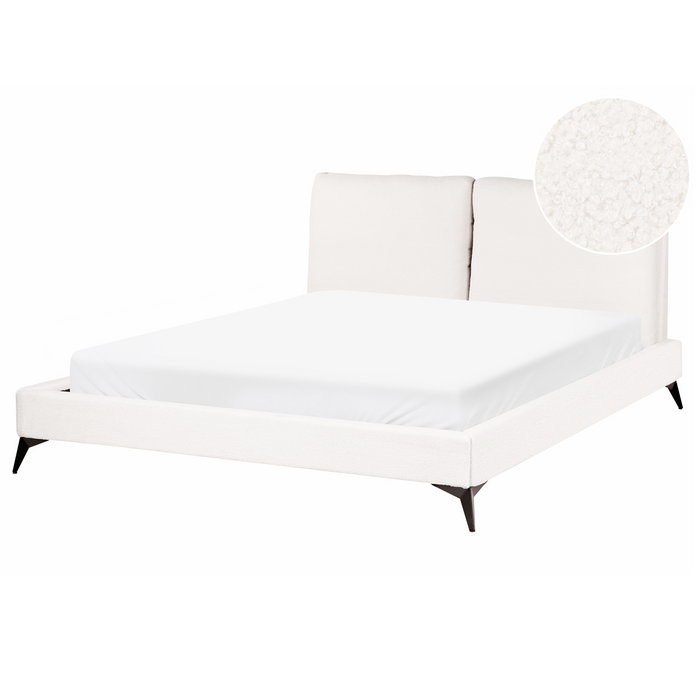 Beliani-MELLE -Tweepersoonsbed-Gebroken wit-160 x 200 cm-Bouclé