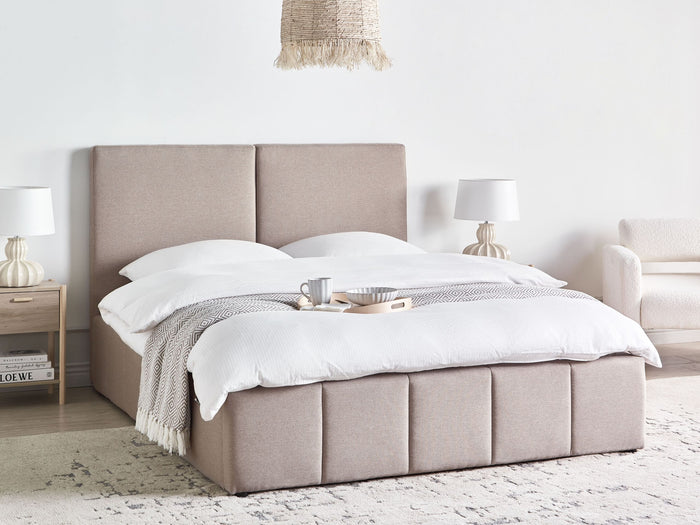 Beliani-CASTELNAVET-Tweepersoonsbed-Taupe-160 x 200 cm-Polyester