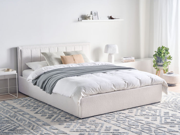 Beliani-MONTLAUR-Bed met opbergruimte-Wit-160 x 200 cm-Bouclé