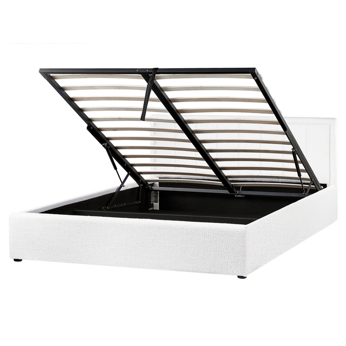 Beliani-MONTLAUR-Bed met opbergruimte-Wit-160 x 200 cm-Bouclé