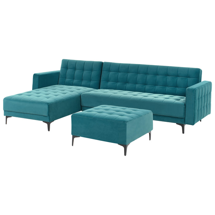 Beliani-ABERDEEN-Slaapbank met ottomaan-Zeeblauw-Rechts-Fluweel