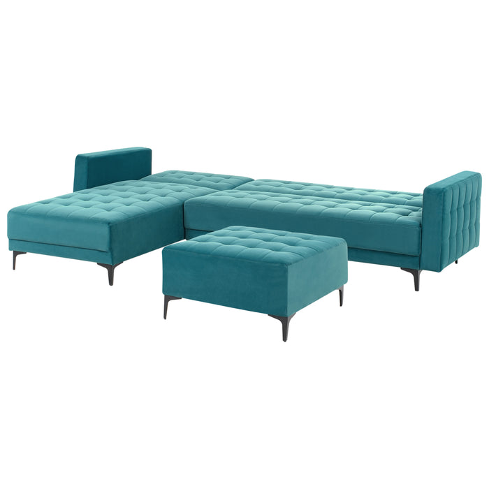 Beliani-ABERDEEN-Slaapbank met ottomaan-Zeeblauw-Rechts-Fluweel