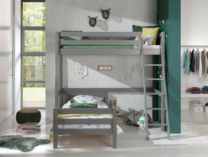 LUCEVI - Pino Mezzanine bed 90x200 cm + Ladder + Bed 90x200 cm - Grijs