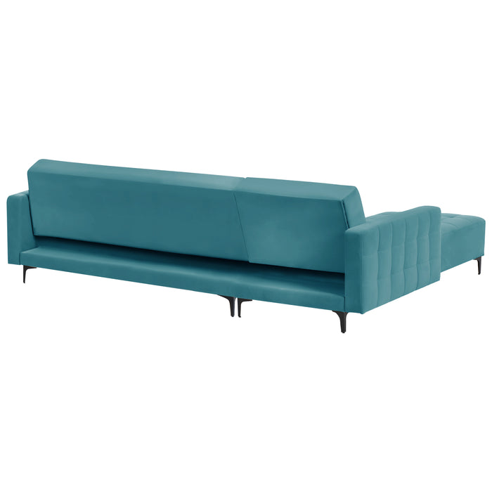 Beliani-ABERDEEN-Slaapbank met ottomaan-Zeeblauw-Rechts-Fluweel