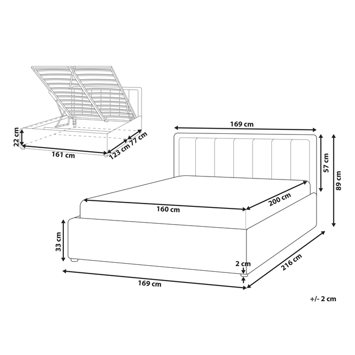 Beliani-MONTLAUR-Bed met opbergruimte-Wit-160 x 200 cm-Bouclé