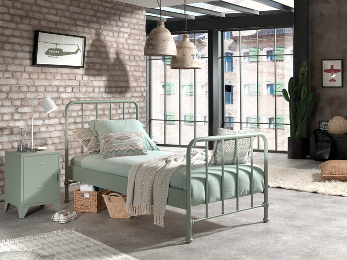 LUCEVI - Bronxx bed + Nachtkastje - Olive Green - 90x200 cm