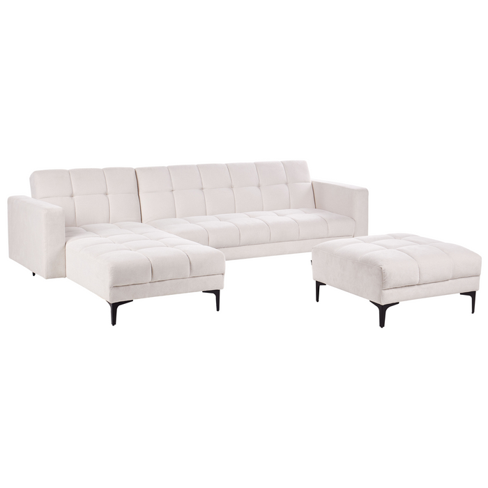 Beliani-ALNES-Hoekbank met ottomaan-Gebroken wit-Rechts-Polyester