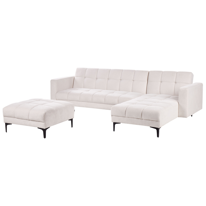 Beliani-ALNES-Hoekbank met ottomaan-Gebroken wit-Linkszijdig-Polyester