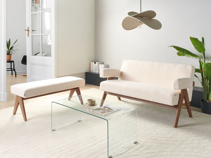 Beliani - TAMRE - Bankenset - Gebroken wit|Donkerbruin - Bouclé