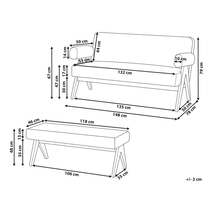 Beliani - TAMRE - Bankenset - Gebroken wit|Donkerbruin - Bouclé