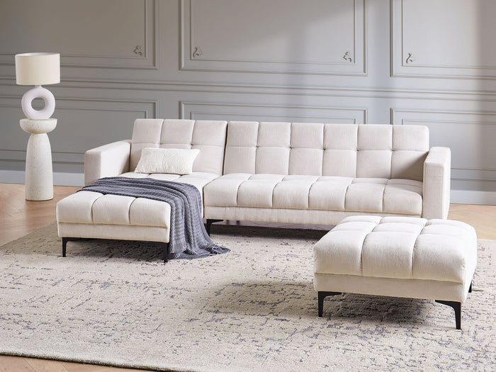 Beliani-ALNES-Hoekbank met ottomaan-Gebroken wit-Rechts-Polyester