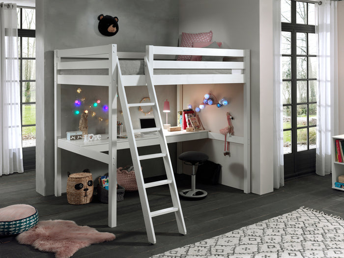 LUCEVI - Pino Mezzanine bed + Ladder + Bureau - Wit - 140x200 cm