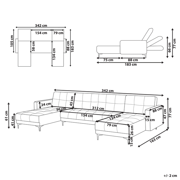 Beliani - ALNES - Hoekbank u-vorm - Wit - Polyester