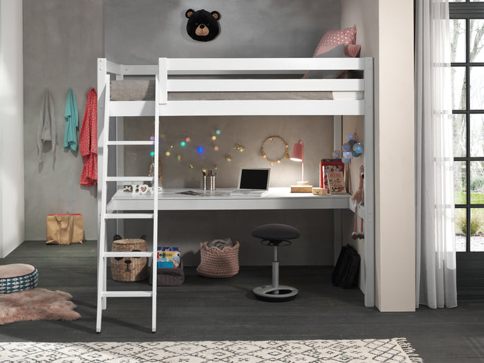 LUCEVI - Pino Mezzanine bed + Ladder + Bureau - Wit - 140x200 cm