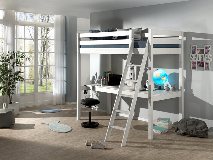 LUCEVI - Pino Mezzanine bed + Ladder + Bureau - Wit - 90x200 cm