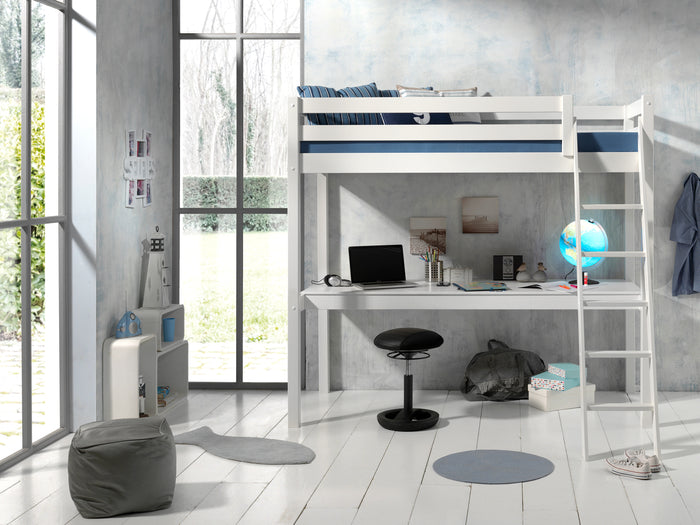 LUCEVI - Pino Mezzanine bed + Ladder + Bureau - Wit - 90x200 cm