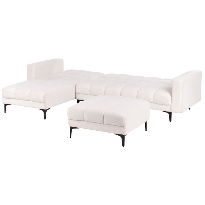 Beliani-ALNES-Hoekbank met ottomaan-Wit-Rechtszijdig-Polyester