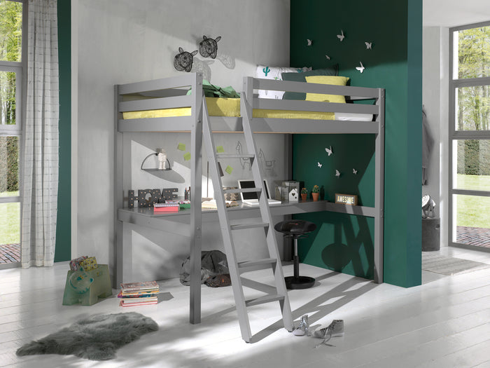 LUCEVI - Pino Mezzanine bed + Ladder + Bureau - Grijs - 140x200 cm
