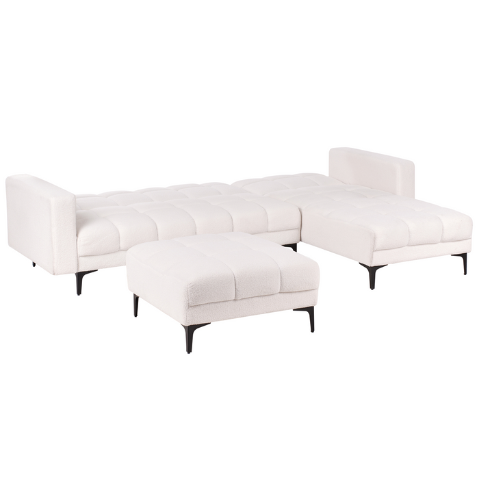 Beliani-ALNES-Hoekbank met ottomaan-Wit-Linkszijdig-Polyester