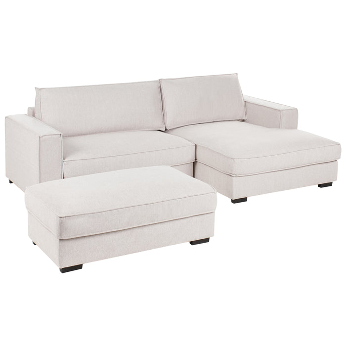 Beliani-RENDERS-Hoekbank met ottomaan-Lichtbeige-Linkszijdig-Polyester