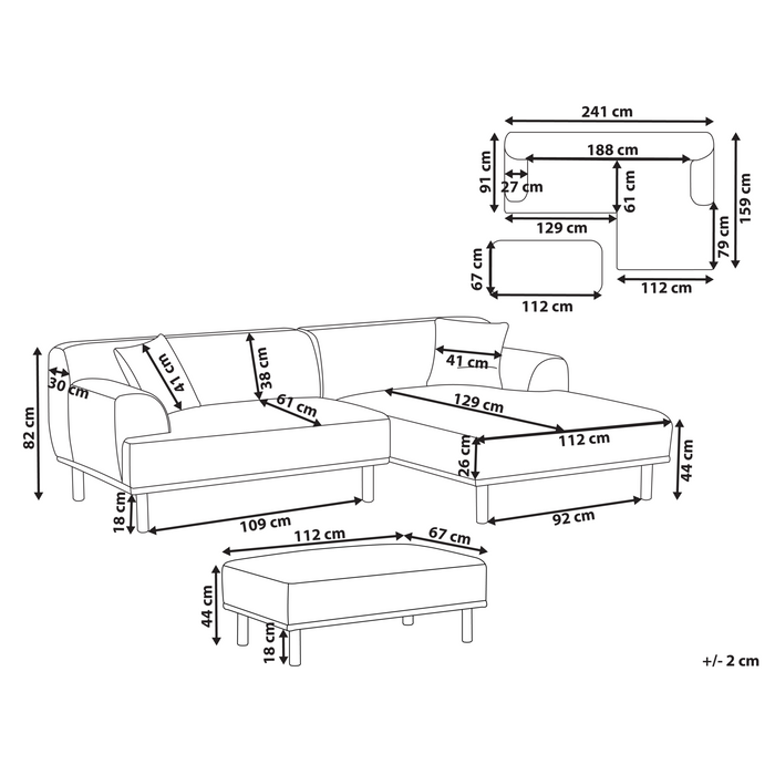 Beliani-HOLT-Hoekbank met ottomaan-Beige-Linkszijdig-Polyester