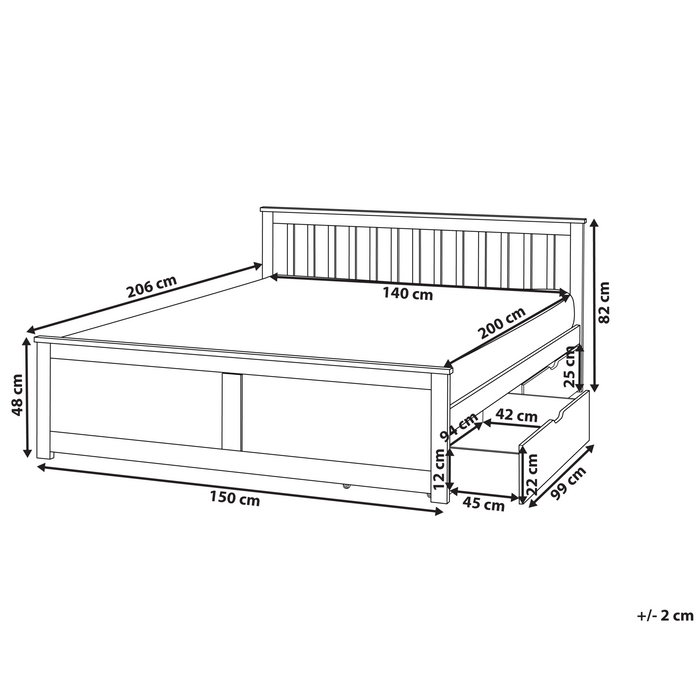 Beliani-OLENDON-Bed met 2 lades-Lichtbruin-140 x 200 cm-Dennenhout