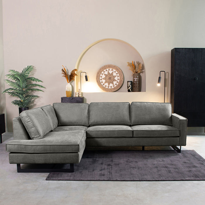 LABEL51 - Hoekbank Allure Links - Antraciet Micro Suede - Zwart Metaal