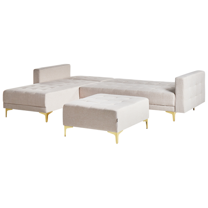 Beliani-ABERDEEN-Hoekslaapbank ottomaan-Beige -Rechtszijdig-Polyester