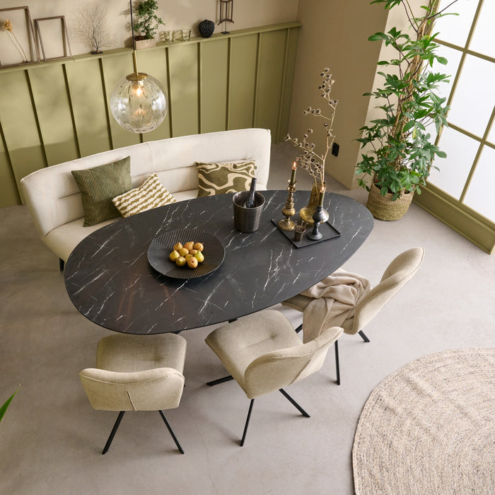 Eetkamerbank Bjorna - Beige - Textiel | Metaal