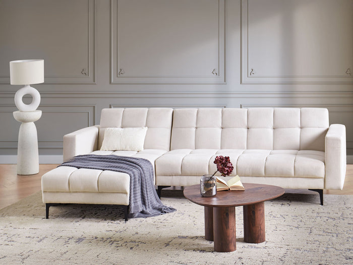 Beliani - ALNES - Hoekbank - Gebroken wit - Rechtszijdig - Polyester