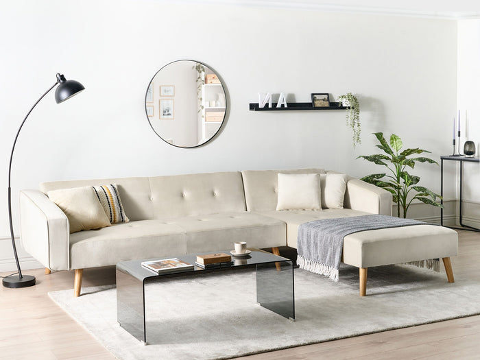Beliani - VADSO - Hoekslaapbank - Lichtbeige - Linkszijdig - Fluweel