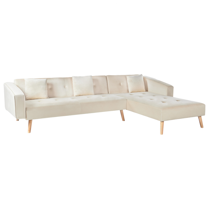 Beliani - VADSO - Hoekslaapbank - Lichtbeige - Linkszijdig - Fluweel