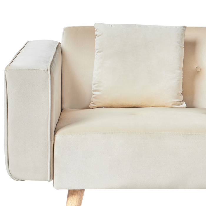 Beliani - VADSO - Hoekslaapbank - Lichtbeige - Linkszijdig - Fluweel