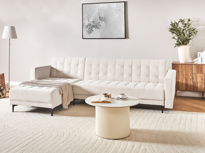 Beliani - ABERDEEN - Hoekbank - Lichtbeige - Rechterzijde - Fluweel