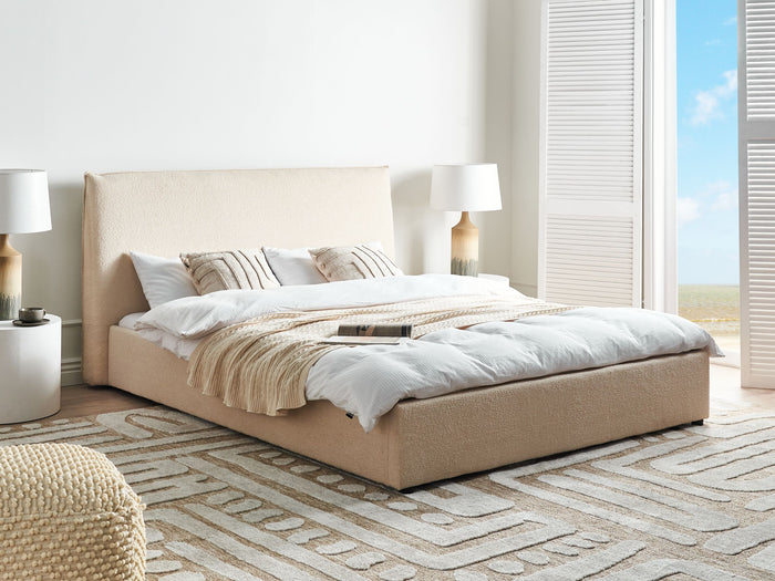 Beliani - LAVAUR - Tweepersoonsbed - Beige - 160 x 200 cm - Bouclé